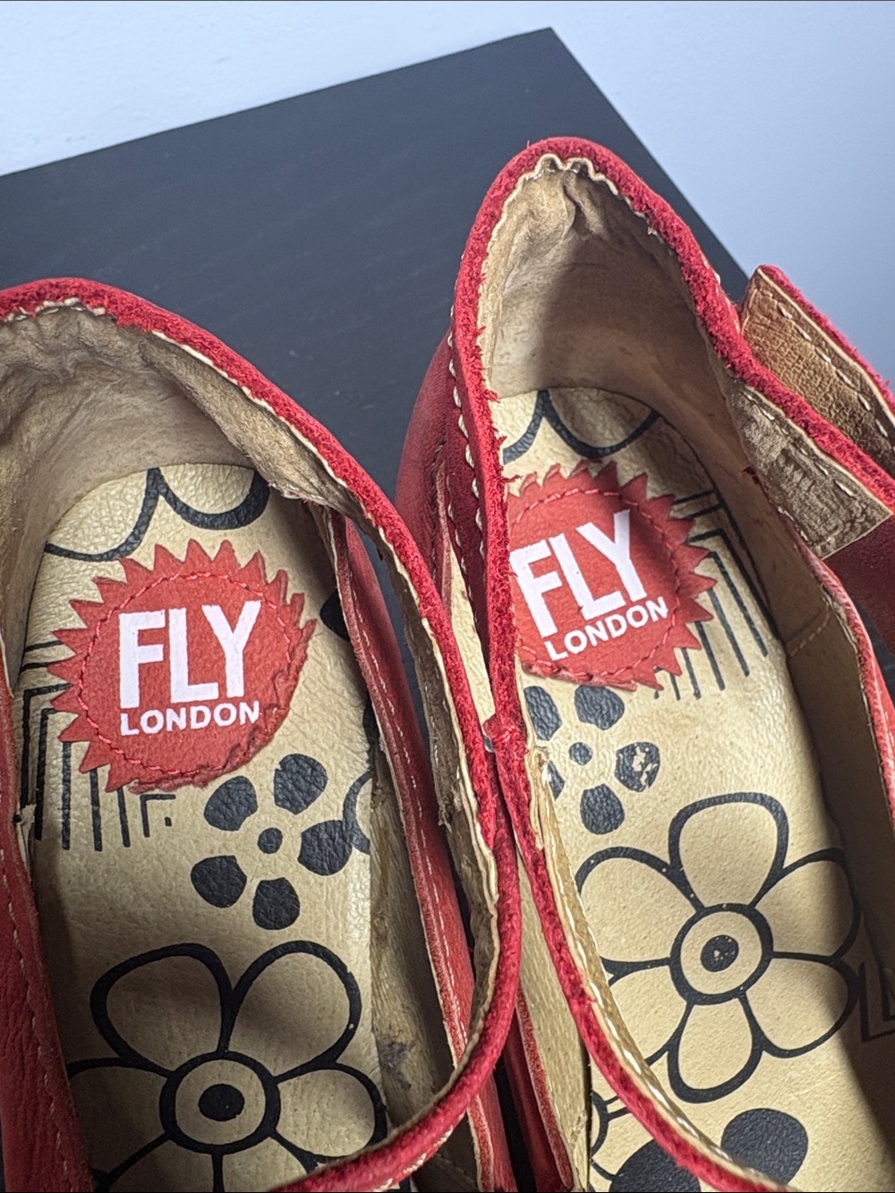 FLY London Red Mary Jane Flats with Floral Insole Accents - Picture 2 of 9